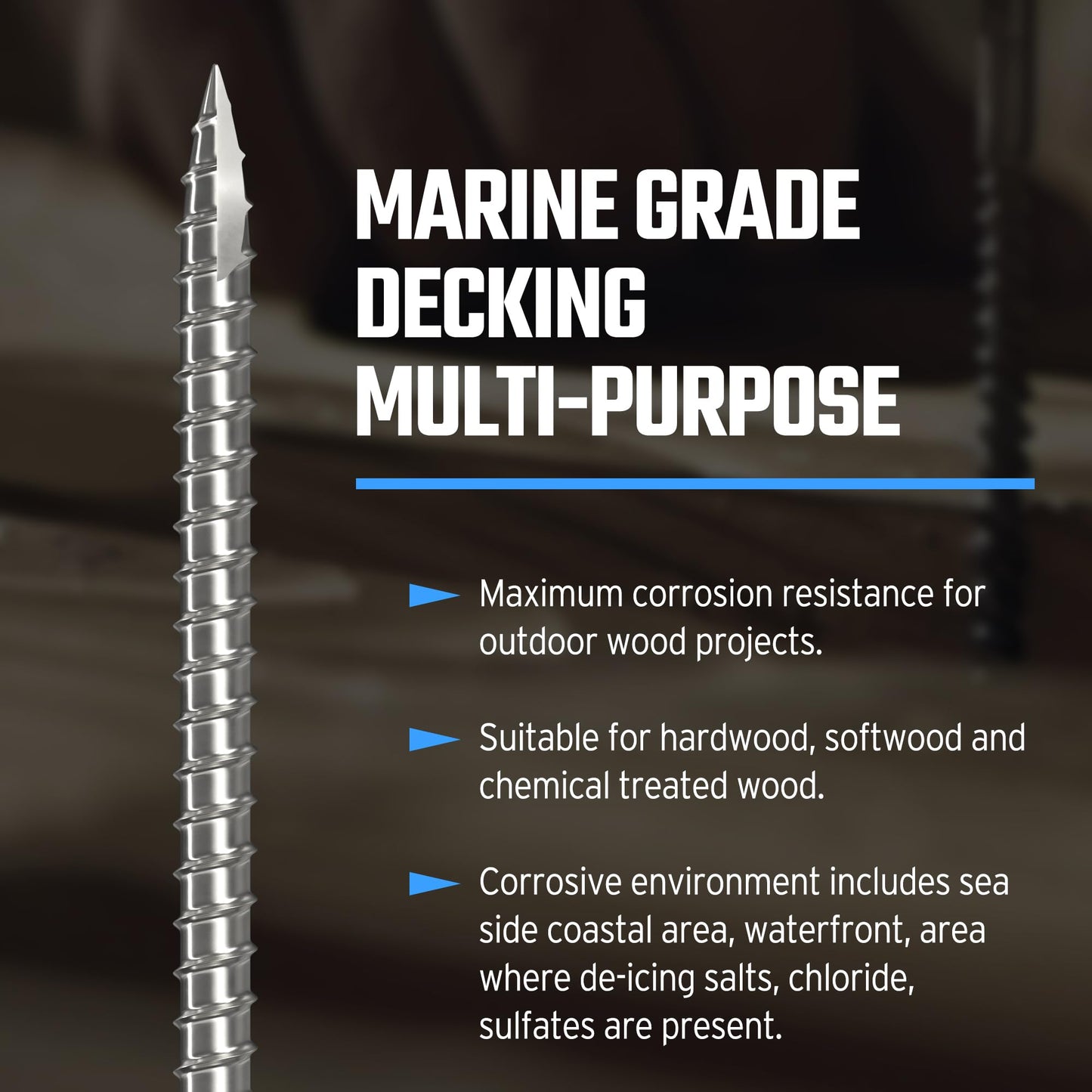 FM FastenMon #10 x 3 Marine Grade Type 316 Stainless Steel Wood Screws - 300 Pack with T25 Bit – Torx Flat Head Type 17 Point Ideal for Decks, Fences, and Coastal Construction