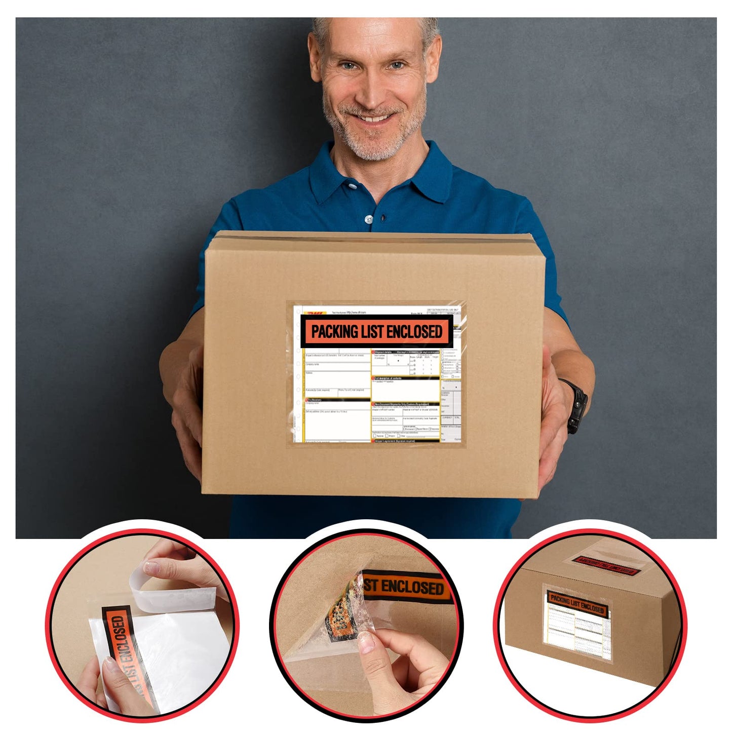 Teling 1000 Pcs Packing Slip Envelope Pouches Clear Self Adhesive Shipping Label Sleeves Waterproof Packing List Envelopes Pockets Top Loading Shipping Pouches Enclosed Bags (Orange,4.5"X 5.5")