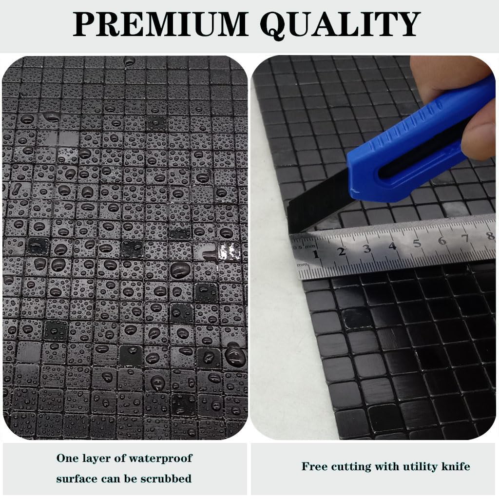 XUANINY 10-Sheet Peel and Stick Backsplash Tiles Black Surface Aluminum Mosaic Sticker for Kitchen (11.41"x11.41" Per Sheet, Pack of 10pcs) (10 Black)