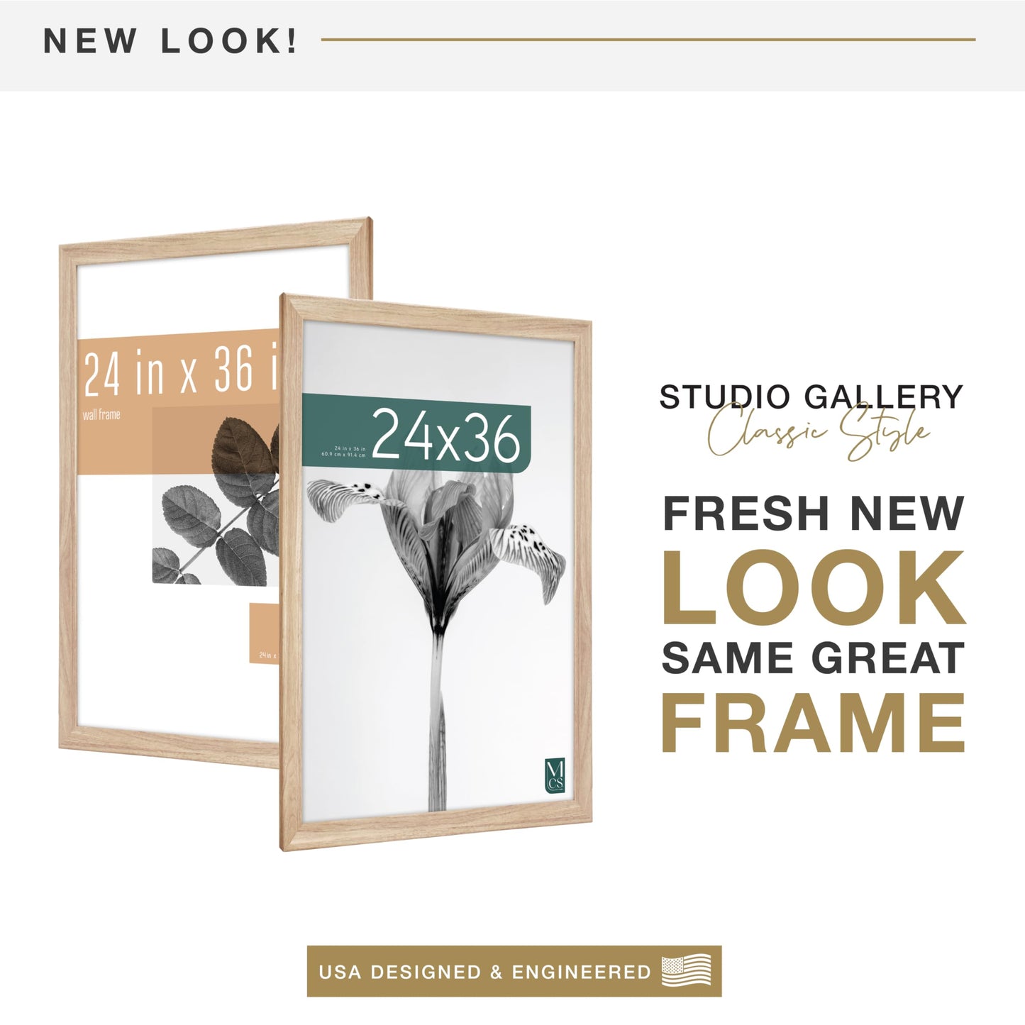 MCS Studio Gallery Classic 24x36 Poster Frame Natural Woodgrain Engineered Wood, Vertical & Horizontal Wall Hanging Large Picture Frame for Photos, Posters & Art Prints (1-Pack)
