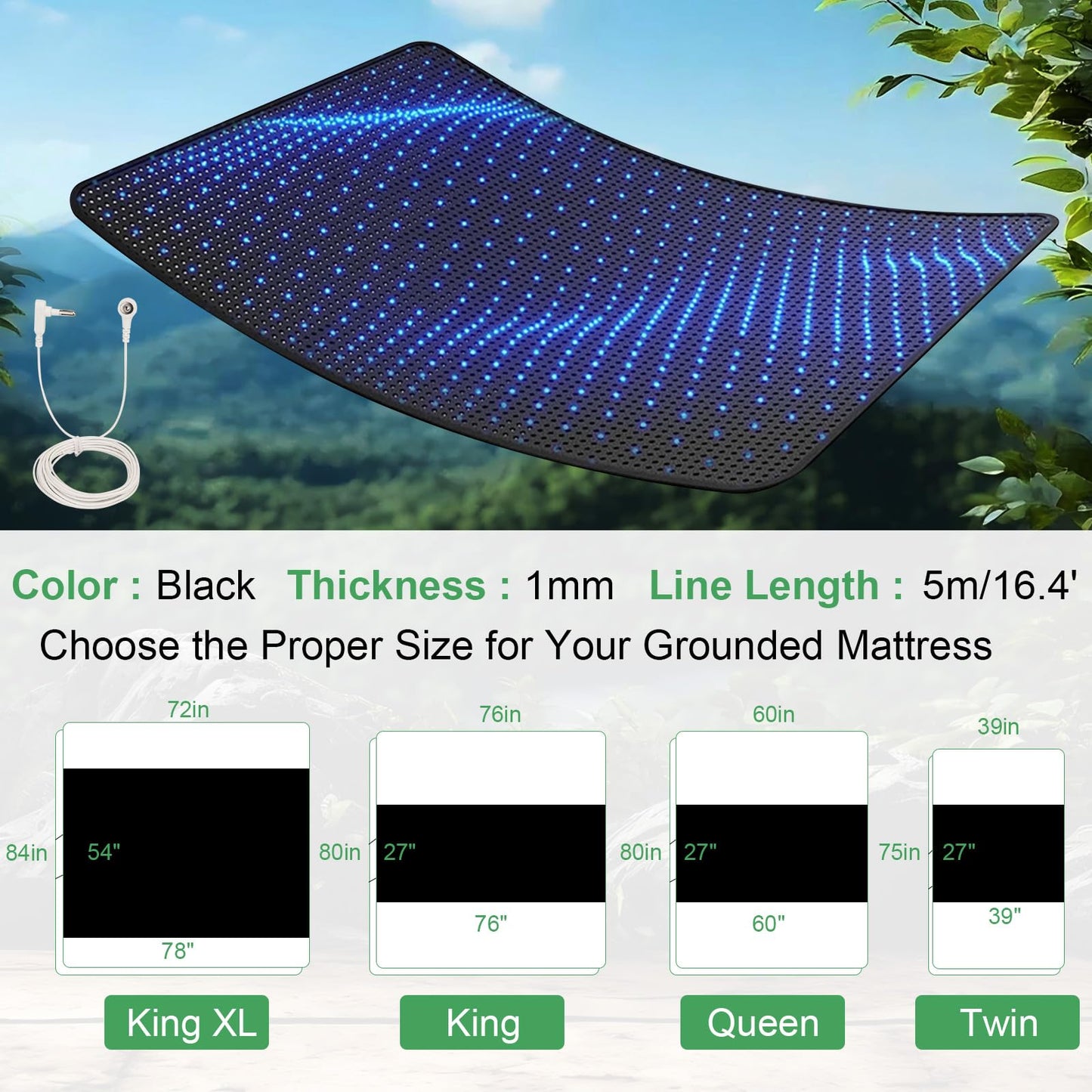 Knocoka Grounding Mat for Bed, Grounding Pad for Sleep, Grounding Mattress Pad with Cord (King XL, 54"x78")