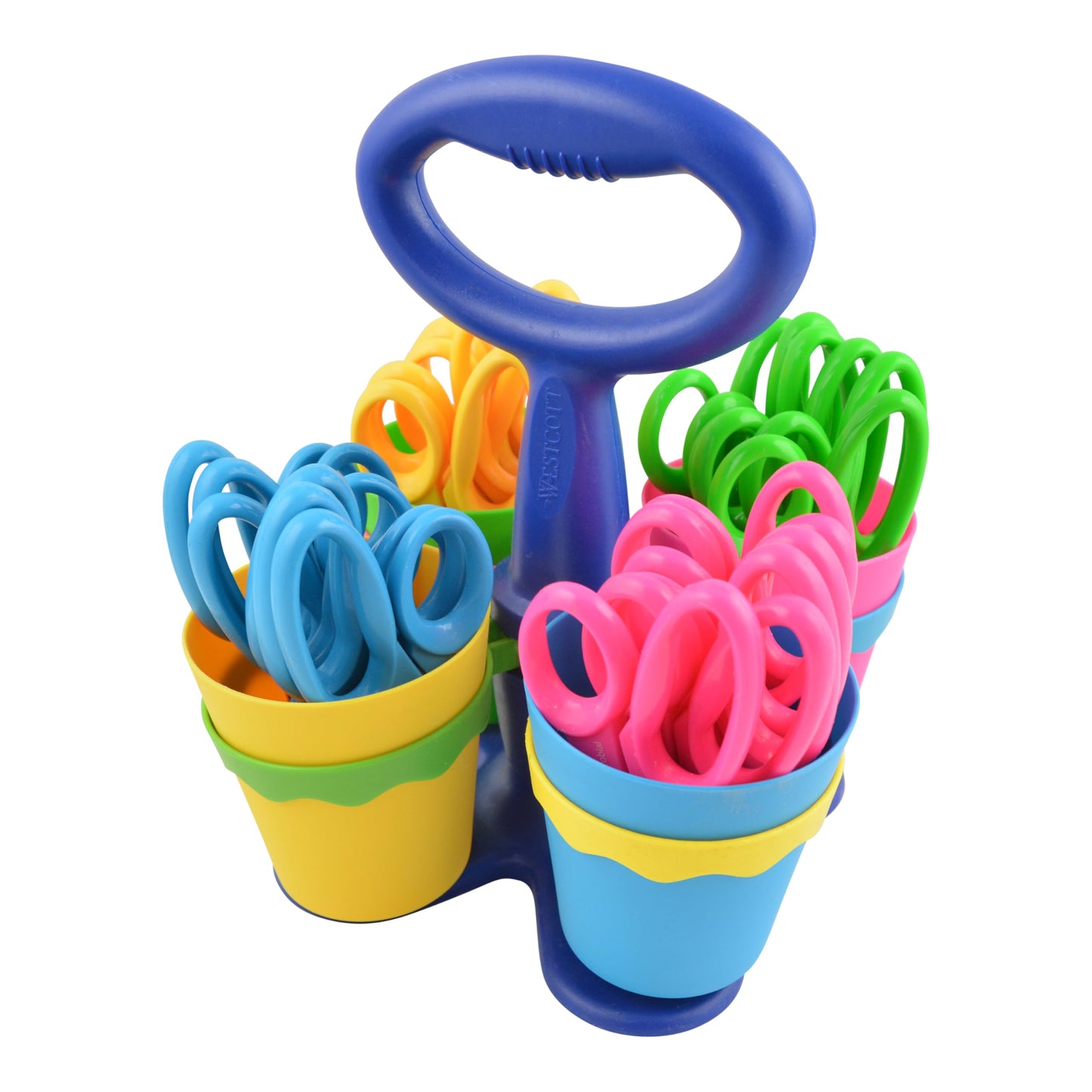 Westcott School Scissor Caddy and 5-Inch Pointed Safety Scissors for Kids, Back to School, Classroom Supplies, Assorted, 24 Pack (14755)