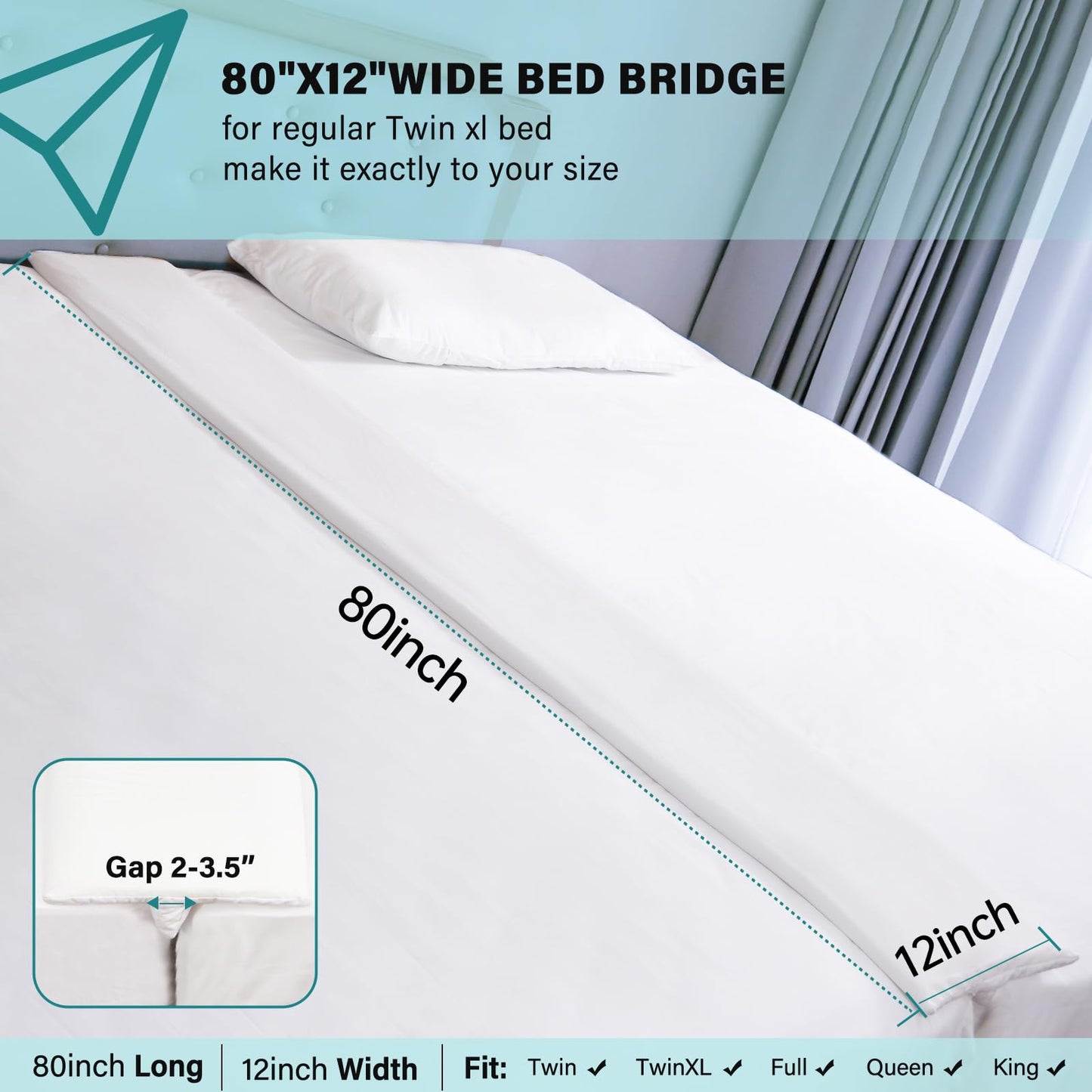 ENITYA Split King Gap Filler for Adjustable Bed, Wider Mattress Bridge-Twin/Twin XL to King Converter,Bed Connector to King Making for Stayover,Family Room(80" L x 12" W)