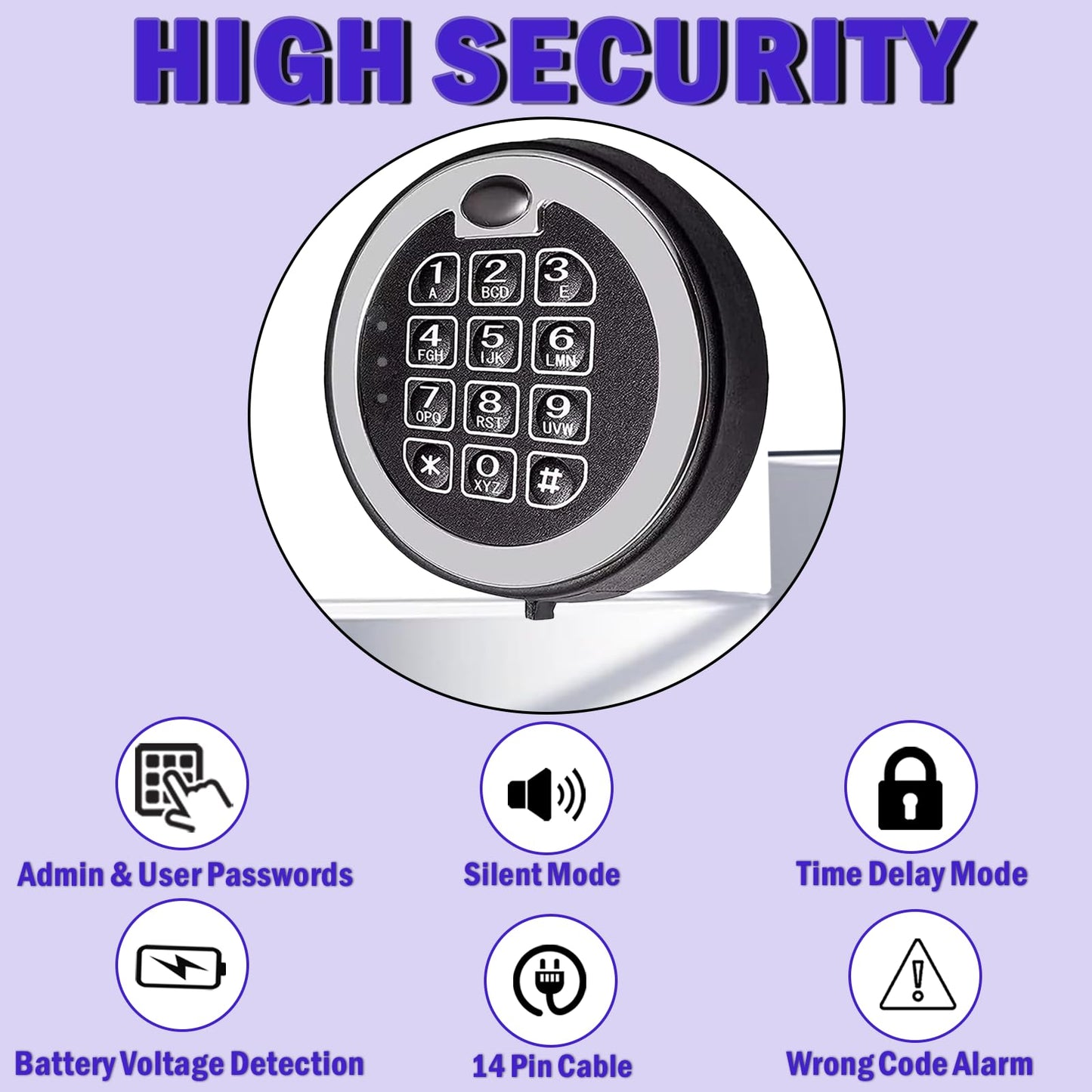 Fireproof Gun Safe Lock Replacement with Swing Bolt Lock, 5 User Code and 1 Master Code Chrome Electronic Digital Keypad Electronic Safe Lock for Safe Box Lock