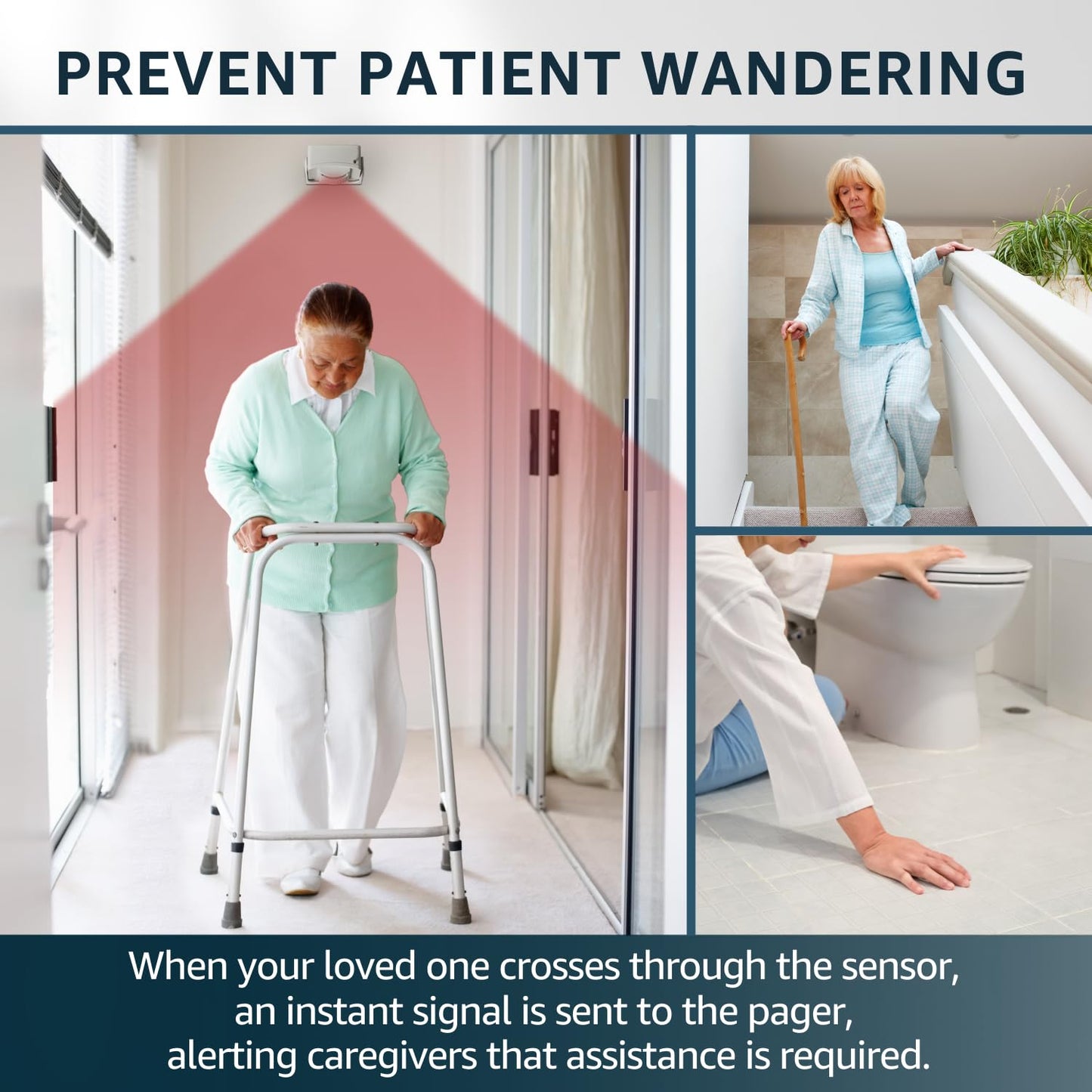 SYNLETT Bed Alarm Caregiver Pager with 2 Wireless Motion Sensors Alarm Indoor Fall Prevention for Elderly Monitoring Seniors Dementia Patients Seniors Home Door Chime