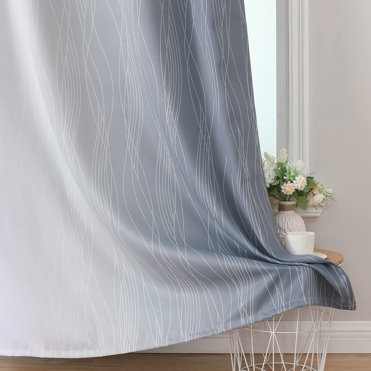 Estelar Textiler Grey and Greyish White Blackout Curtains & Drapes for Bedroom,Thermal Insulated Ombre Blackout Drapes,Full Room Darkening Energy Saving Gray Curtains for Living Room,52Wx84L,2 Panels