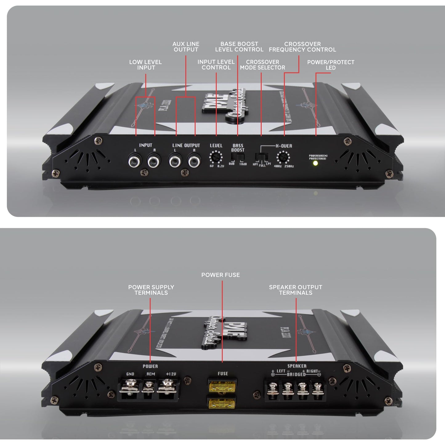 Pyle 2 Channel Car Stereo Amplifier- 1400W Dual Channel Bridgeable High Power MOSFET Audio Sound Auto Small Speaker Amp w/ Crossover, Bass Boost Control, Gold Plated RCA Input Output, Black - PLA2200