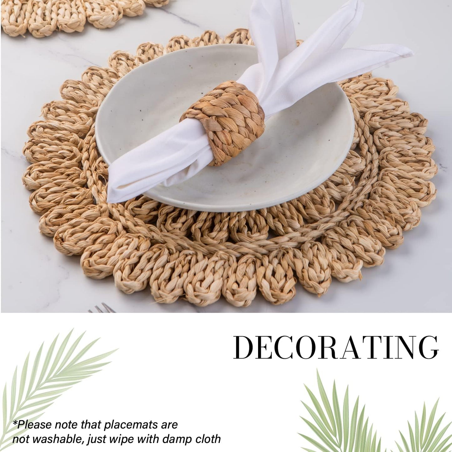 Laquedecraft 13.8" Set of 12 Round Corn Husk Placemats | Boho Woven Rattan Table Mats | Farmhouse Wicker Spring Plate Chargers Like Water Hyacinth, Seagrass Table Mats