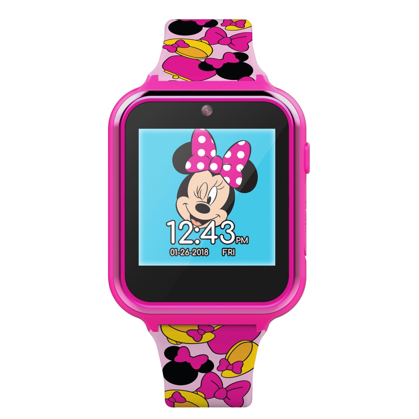 Accutime Kids Disney Minnie Mouse Pink Educational, Touchscreen Smart Watch Toy for Girls, Boys, Toddlers - Selfie Cam, Learning Games, Alarm, Calculator, Pedometer and More (Size: 40mm)