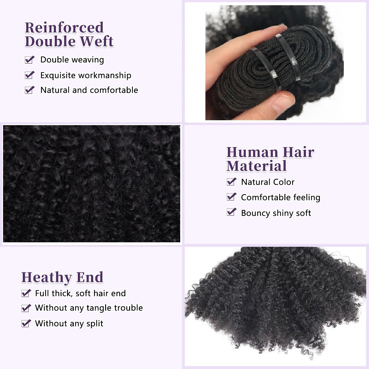 Mongolian Afro Kinky Curly Human Hair 3 Bundles (16 16 16 Inch) Afro Curly Weave Hair Extensions for Black Women Unprocessed Virgin Hair Afro Kinky Human Hair Bundles Natural Color