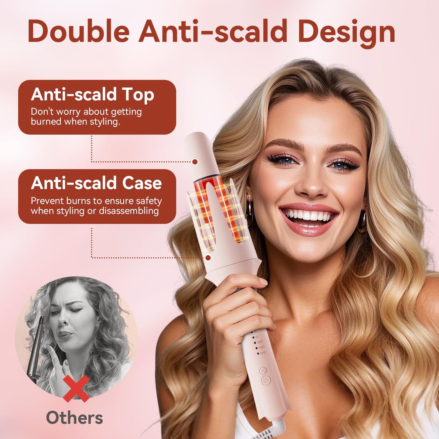 3 in 1 Multifunctional Hot Tool, Automatic Curling Irons with 2 Ceramic Barrel(1", 1.25") & Hair Straightener Brush, Hair Curler & Straightening Comb with 3 Temp & Timer & 300000+ Negative Ions