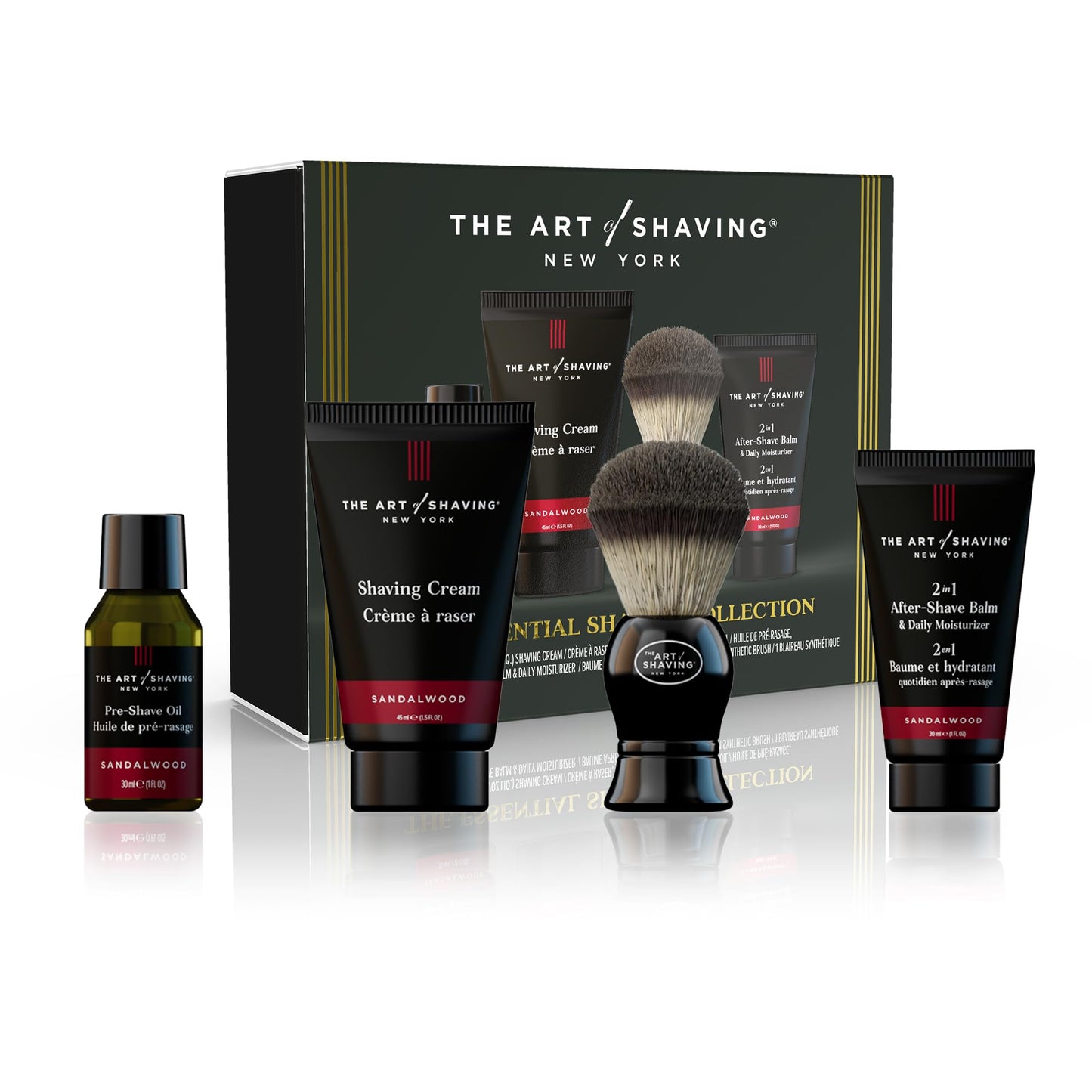 The Art of Shaving Sandalwood 4-in-1 Trial Kit – Pre-Shave Oil, Shaving Cream, Shaving Brush & After-Shave Balm – Protects Against Irritation and Razor Burn – Hydrates and Nourishes Dry Skin