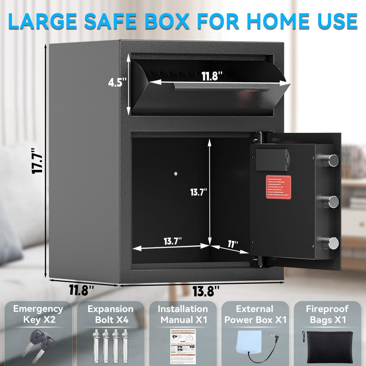 1.8 Cub DropSafe with Front Drop Slot - Fireproof Digital Security Safe Box with Combination Lock for Cash and Documents - Silent Safe for Business Office Home