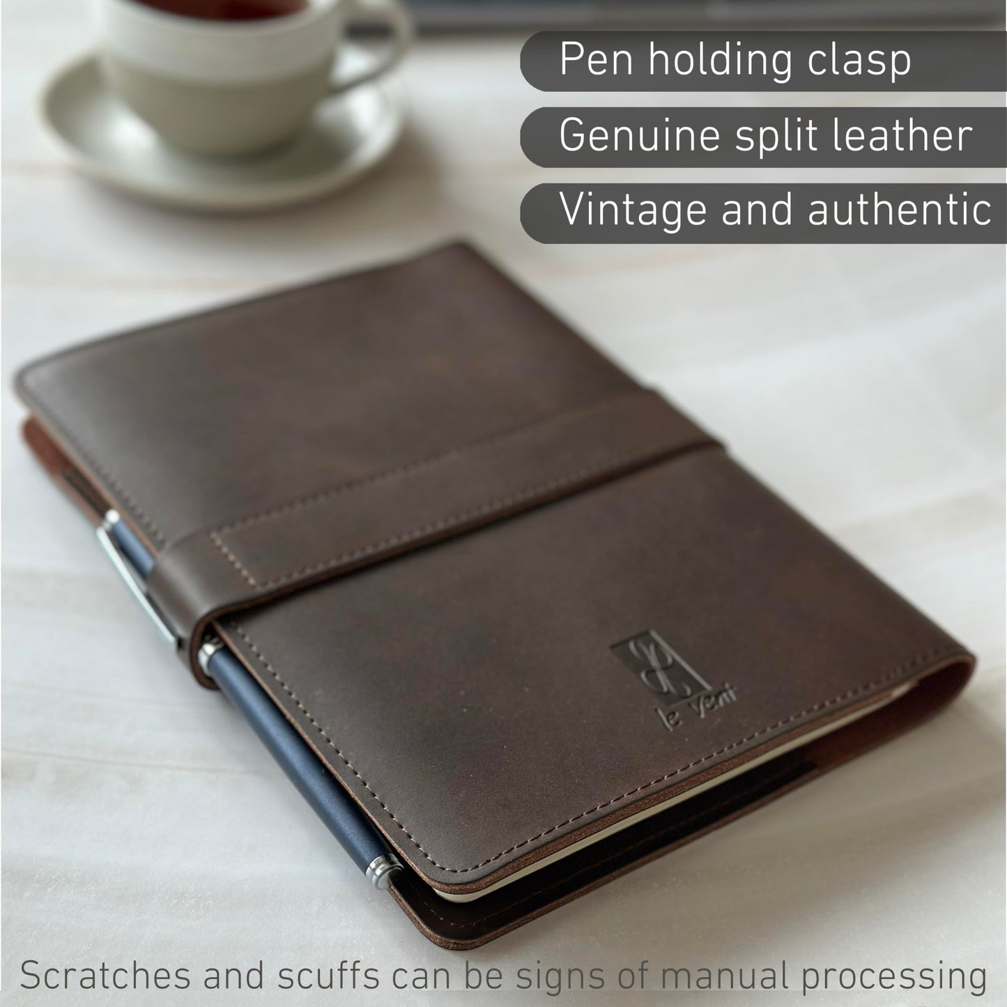 Le Vent Refillable Genuine Leather Journal, Writing Notebook, 2 Bound Notebooks, Lined and Blank, 200+200 Pages, A5 Cover, Handmade, for Poetry, Writers, Business, Work, Study, College, and Daily Notepad