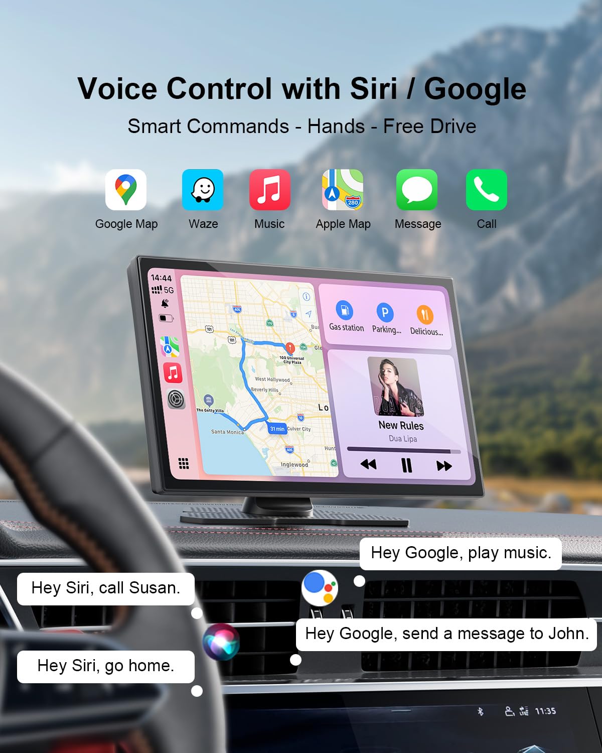 HK9 Carplay Screen for Car, 9" HD Portable Apple Carplay & Android Auto Screen, with 4K Dash Cam & 1080P Backup Camera, Upgrade Car Play Touchscreen, GPS Navigation/Siri/Mirror Link/Bluetooth/FM