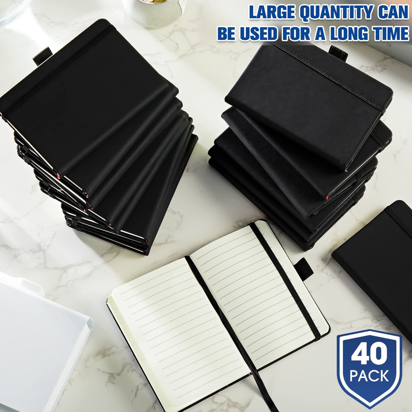 Laumoi 40 Pack Pocket Notebook Journals A6 Mini Hardcover Journal PU Leather Lined Notebook 3.5 x 5.5 In Small College Ruled Notepad with Pen Holder for Writing Office School Supplies (Black)