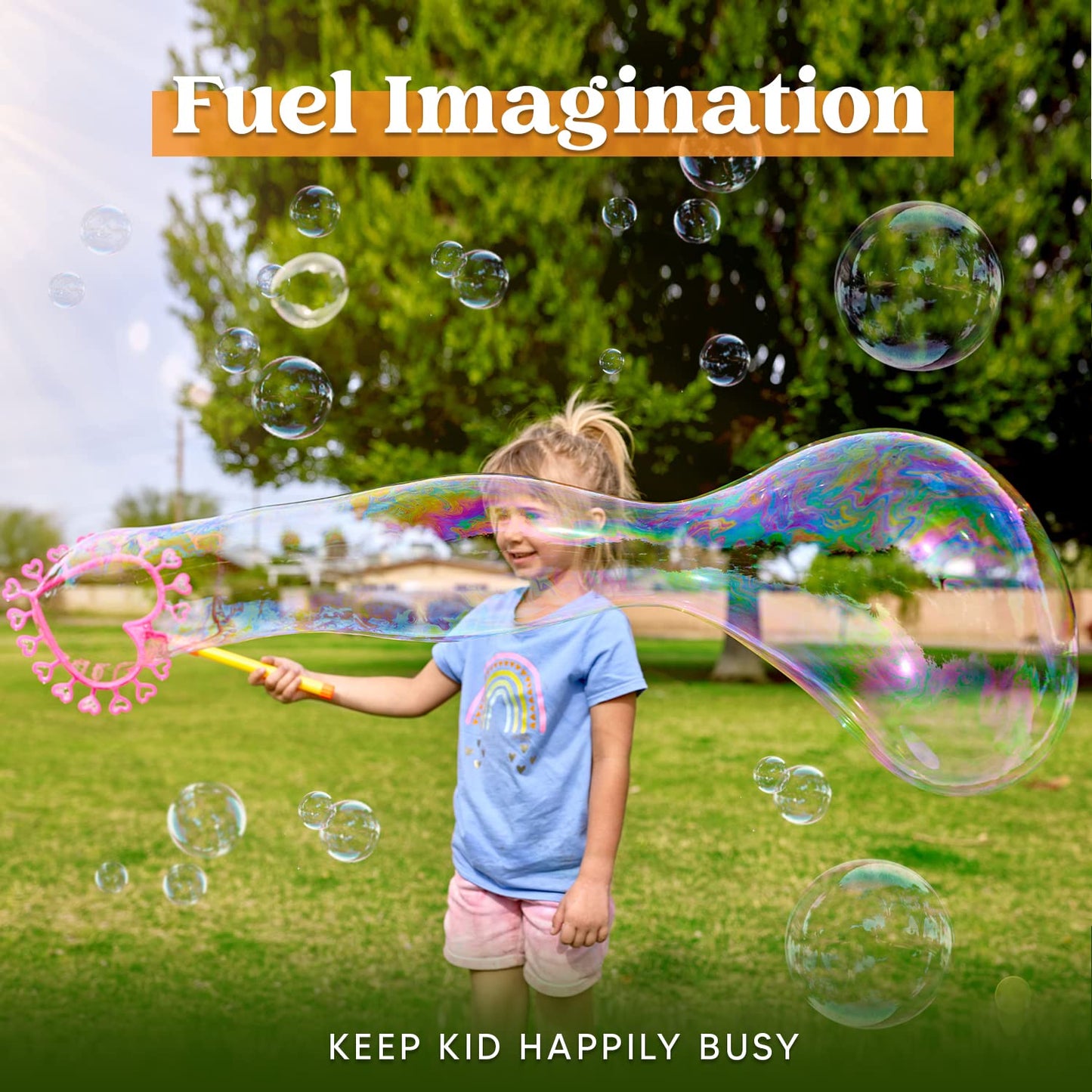 JOYIN Big Bubble Wands Set, 18 Pcs Giant Bubble Maker with Tray, 12" Large Bubble Wands Bulk for Kids Summer Outdoor Activity Party Favors, 6 Pcs Bubble Solution Suitable for All Age People