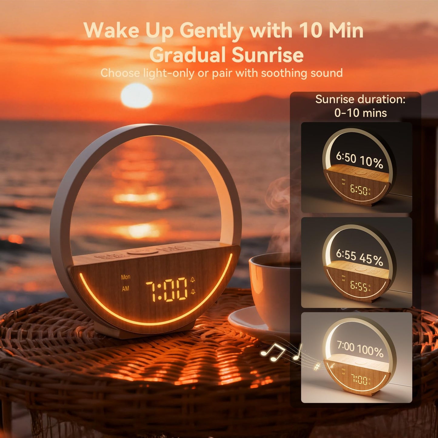 Vivilumens Wake Up Light Sunrise Alarm Clock - White Noise Sound Machine with 20 Soothing Sounds Sleep Better, Weekdays/Weekends Dual Alarms, Bedroom Bedside Lamp, Gift for Heavy Sleepers