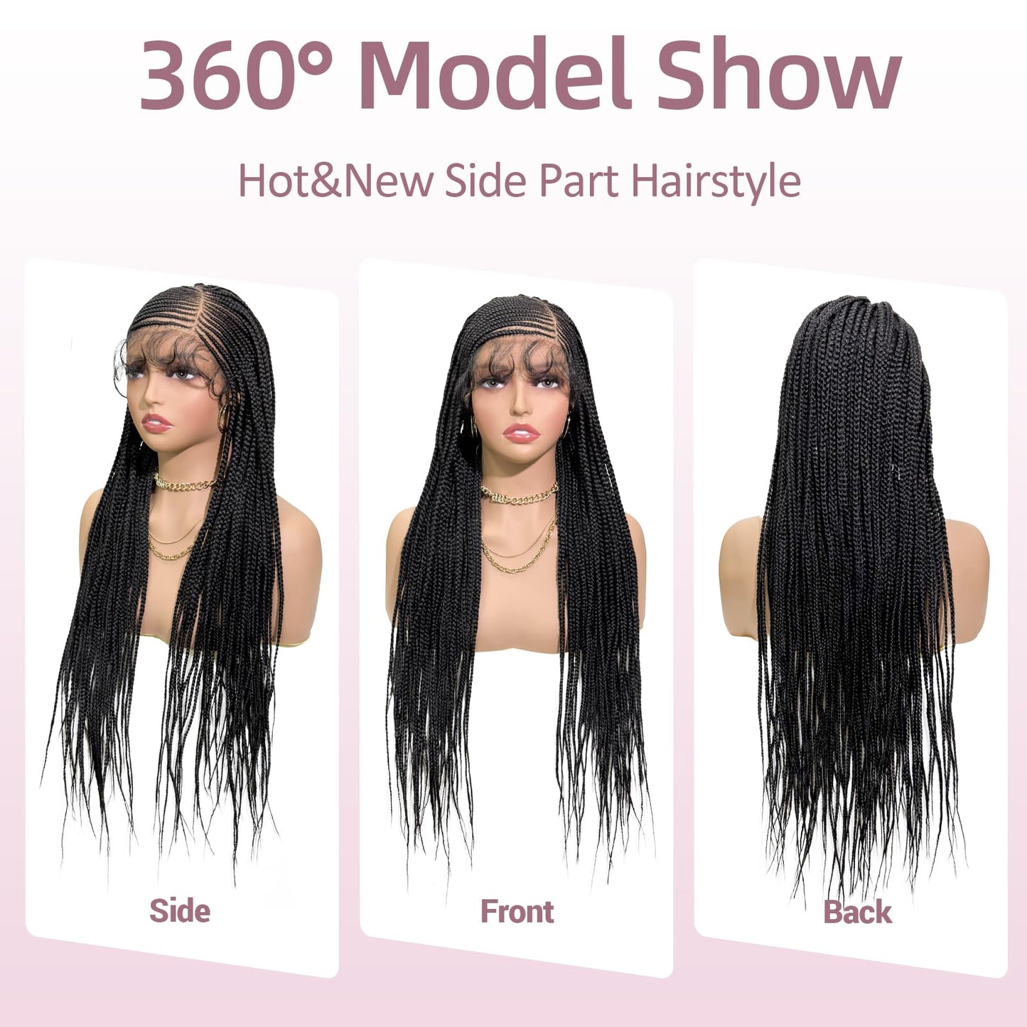 Janyuwool 13x8 HD Lace Front Braided Wigs Lace Frontal Box Braided Wigs for Black Women Human Hair Blended Side Parted Black Cornrow Lace Braid Wig with Baby Hair (30inch)