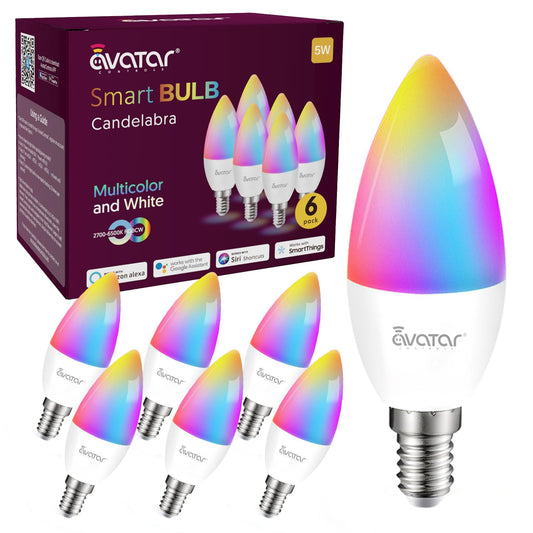 6 Pack E12 Smart Candelabra Light Bulbs – RGB + Tunable White Smart LED Bulb Music Sync, Schedule & Group Control, WiFi Candle Bulbs Compatible with Alexa & Google Home for Chandelier, 5W (50W Eq.)