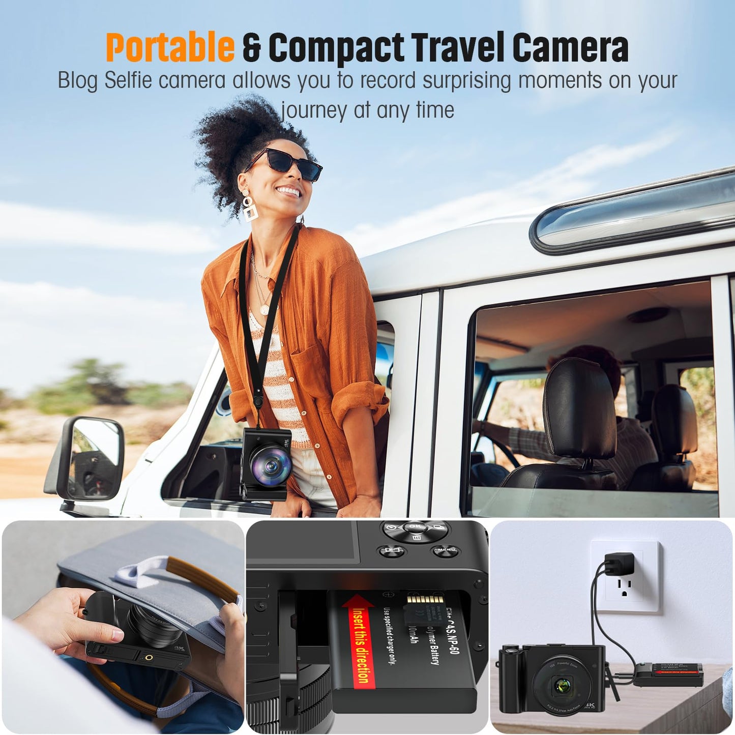 4K Digital Camera for Photography Autofocus 64MP Vlogging Camera for YouTube with Dual Cameras 16X Digital Zoom 4K Compact Travel Video Camera with 32GB SD Card,2 Batteries,Flash, Anti-Shake (Black)