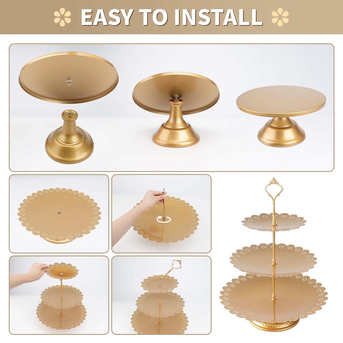 BUQ 12 PCS Gold Cake Stand Set, Dessert Table Display Set with Metal Cupcake Stand and Cake Stands for Party, Wedding, Birthday, Anniversary, Baby Shower, Thanksgiving, Christmas