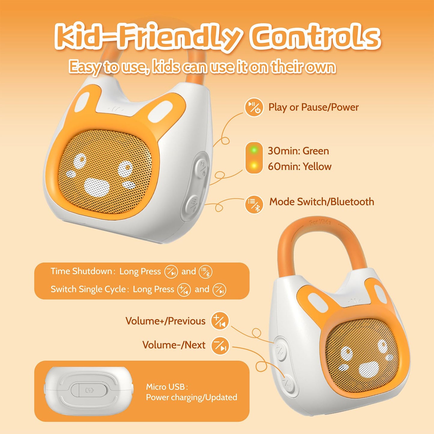 alilo Pocket Bunny Portable Sound Machine for Baby, Kids Audio Player Preloaded 120+ Stories/Music/Lullabies/Soothing Sound, 3 Timers and Memory Function Bluetooth Speaker (with Lanyard and Loop)