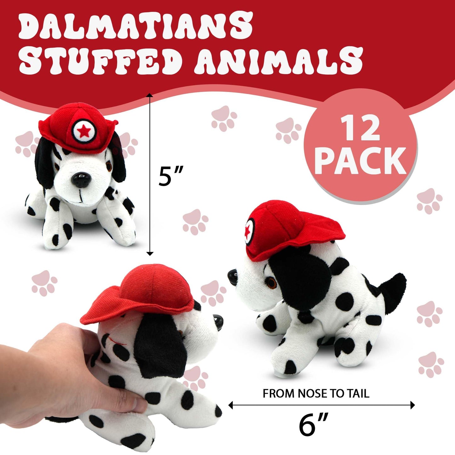 4E's Novelty Dalmatians Stuffed Animals, Soft Plush Dalmation Dogs (12 Pack) Puppy Plush Toys for Kids, Great Party Favors for Birthday Party Supplies