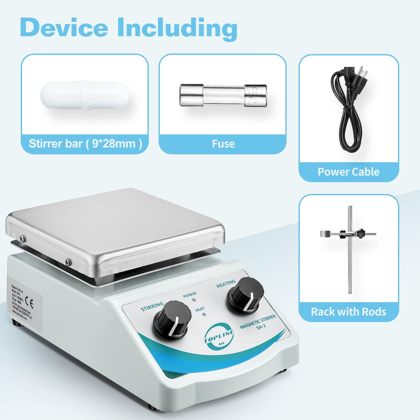 SH-2 Hot Plate Magnetic Stirrer Mixer Dual Control with 1 inch Stir Bar (New Style)