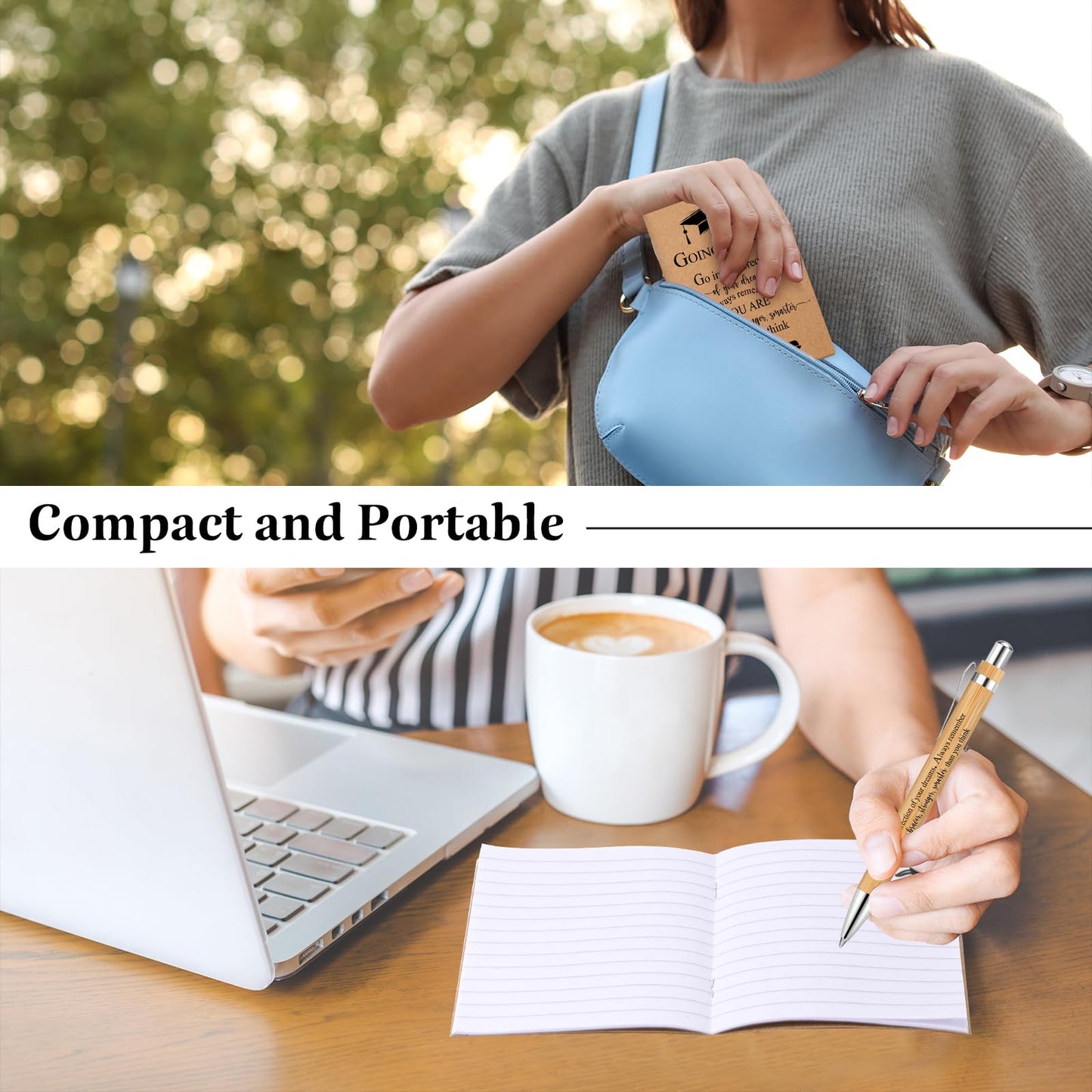 Kosiz 120 Pcs 2026 Graduation Gifts Bulk Motivational Kraft Notebooks Ballpoint Pens Inspirational Mini Journal Bamboo Plastic Retractable Pen for Class of 2026 College Grad Gifts (Wooden)
