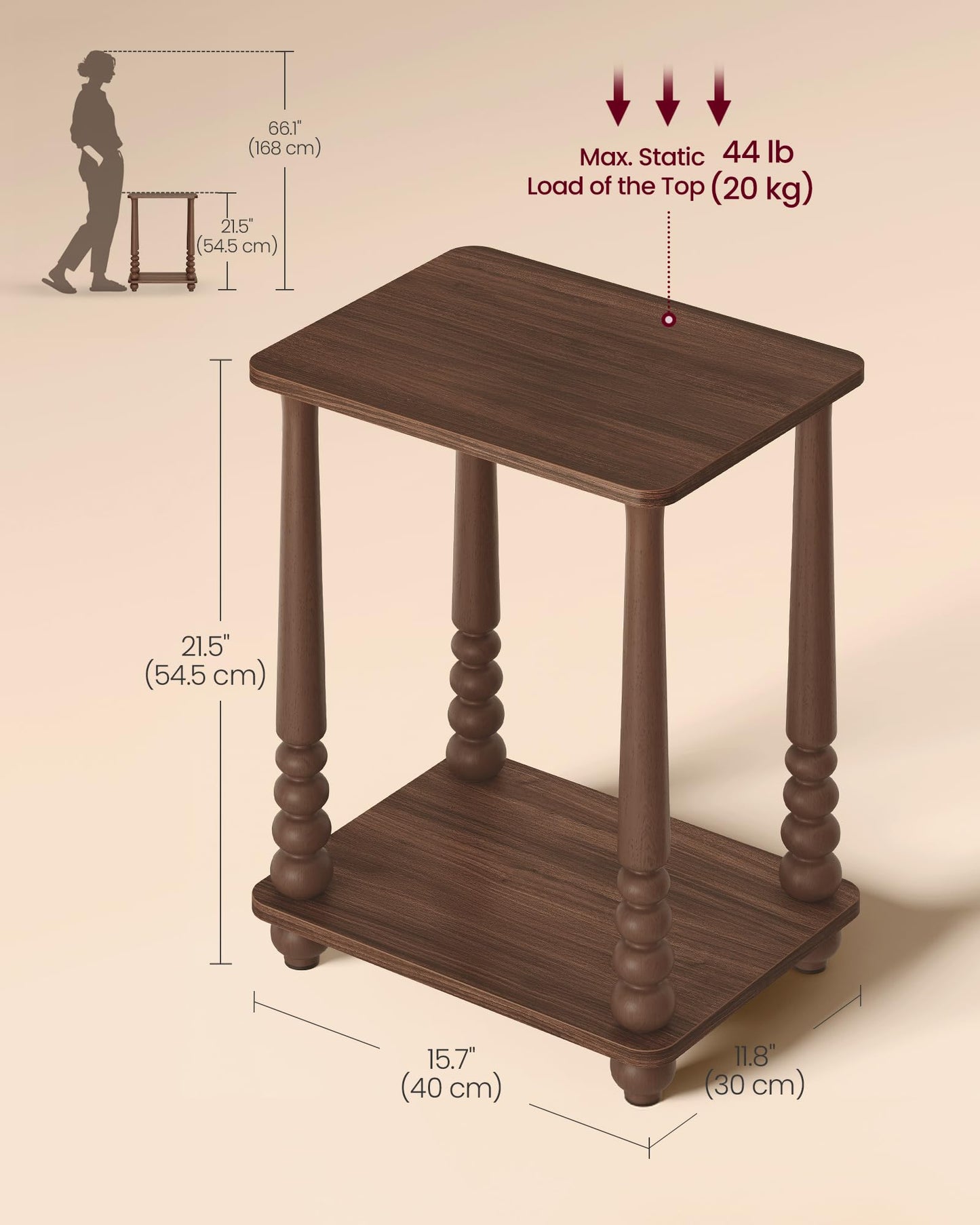 VASAGLE Mariel Collection - Side Table, Accent Nightstand for Small Spaces, Rectangular End Table with Shelf, Solid Wood Legs, Mid-Century Modern, Living Room Bedroom, Chestnut Walnut ULET294KX01S