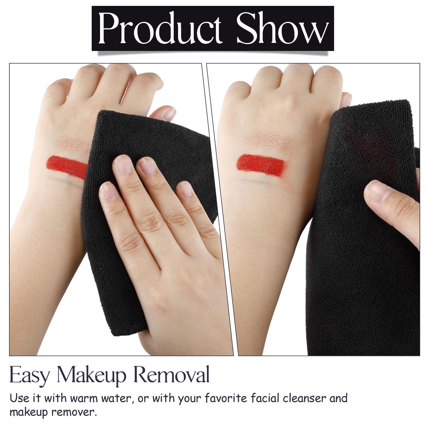 Macarrie 36 Pcs Makeup Remover Cloth Towels Face Washcloth Soft Microfiber Wash Cloths Black Make Up Washing Face Rag Facial Towel for Skin Care(Black)