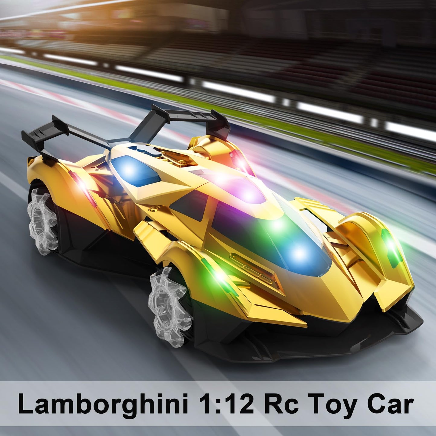 Lamborghini Remote Control Car Toy for Boys Age 8-12 , 1:12 Scale Gold Lambo Toy Car with 360°Rotating Drifts Car Colorful Lights、Spray& Musics, Speed 10-12km/h RC Race Toy Car for Boys Girls Birthday