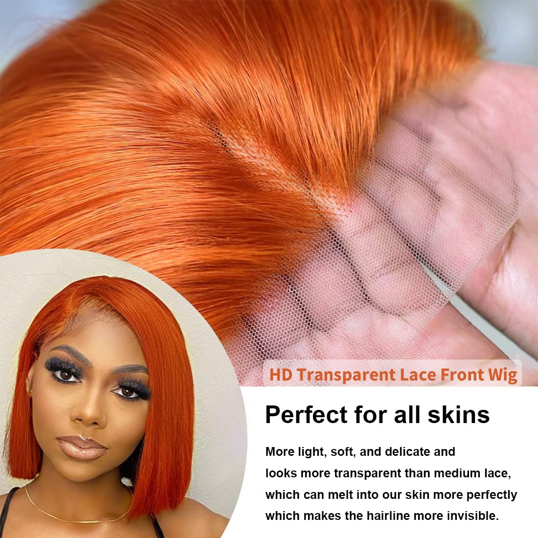RQY Ginger Bob Wig Human Hair 8inch 13X4 Ginger Lace Front Bob Human Hair Wigs 180% Density Straight Ginger Orange Bob Lace Front Human Hair Wigs Pre Plucked Natural Hairline With Baby Hair