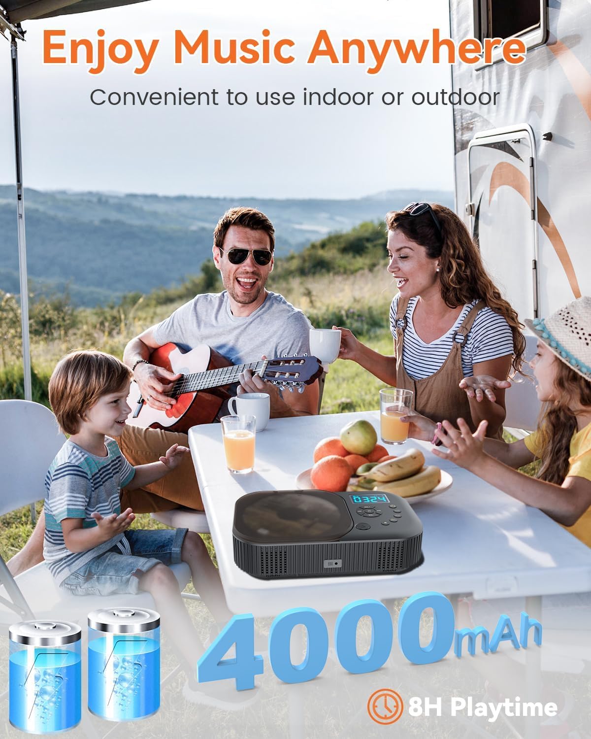 CD Player Portable,MONODEAL Dual Stereo Speakers Portable CD Player with Bluetooth Speakers, 4000mAh Rechargeable Player for Car/Home with Remote Control, Support USB/AUX,Headphone Jack