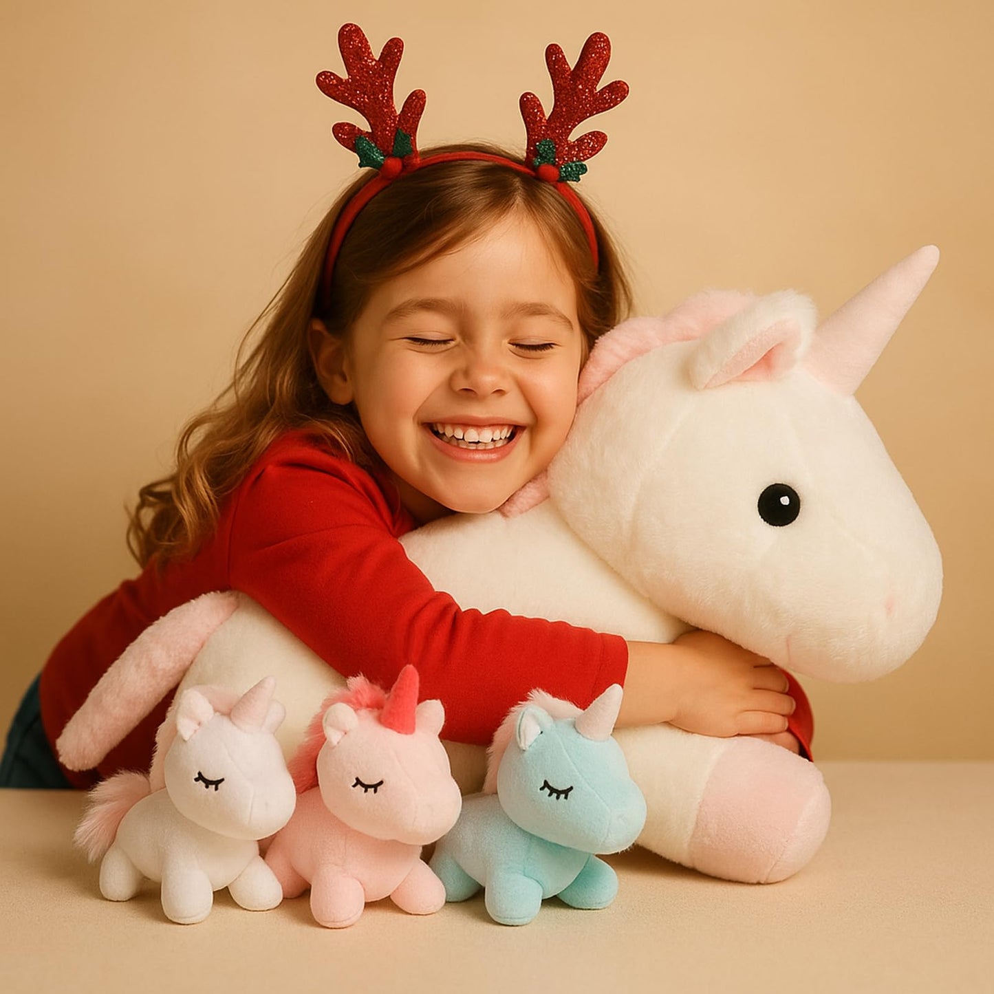 WEIGEDU Unicorn Mother and Kids Plush Toy Stuffed Animals - 4 in 1 Plush Mommy Unicorn PlaySet with 3 Babies Unicorns, Set of 4, 18 inches