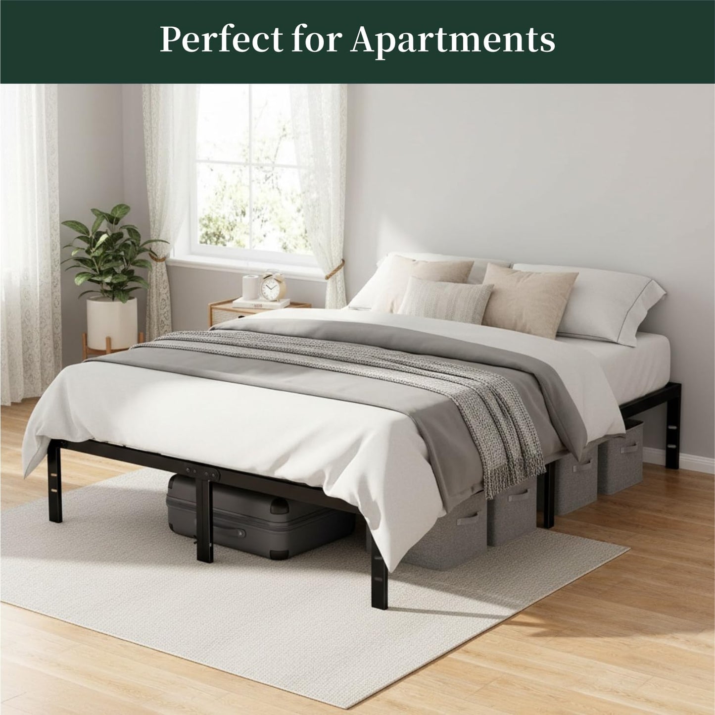 Full Size Bed Frame, 14 Inch Metal Platform Bed Frames with Heavy Duty Steel Slat Support, No Box Spring Needed, Easy Assembly, Under Bed Storage