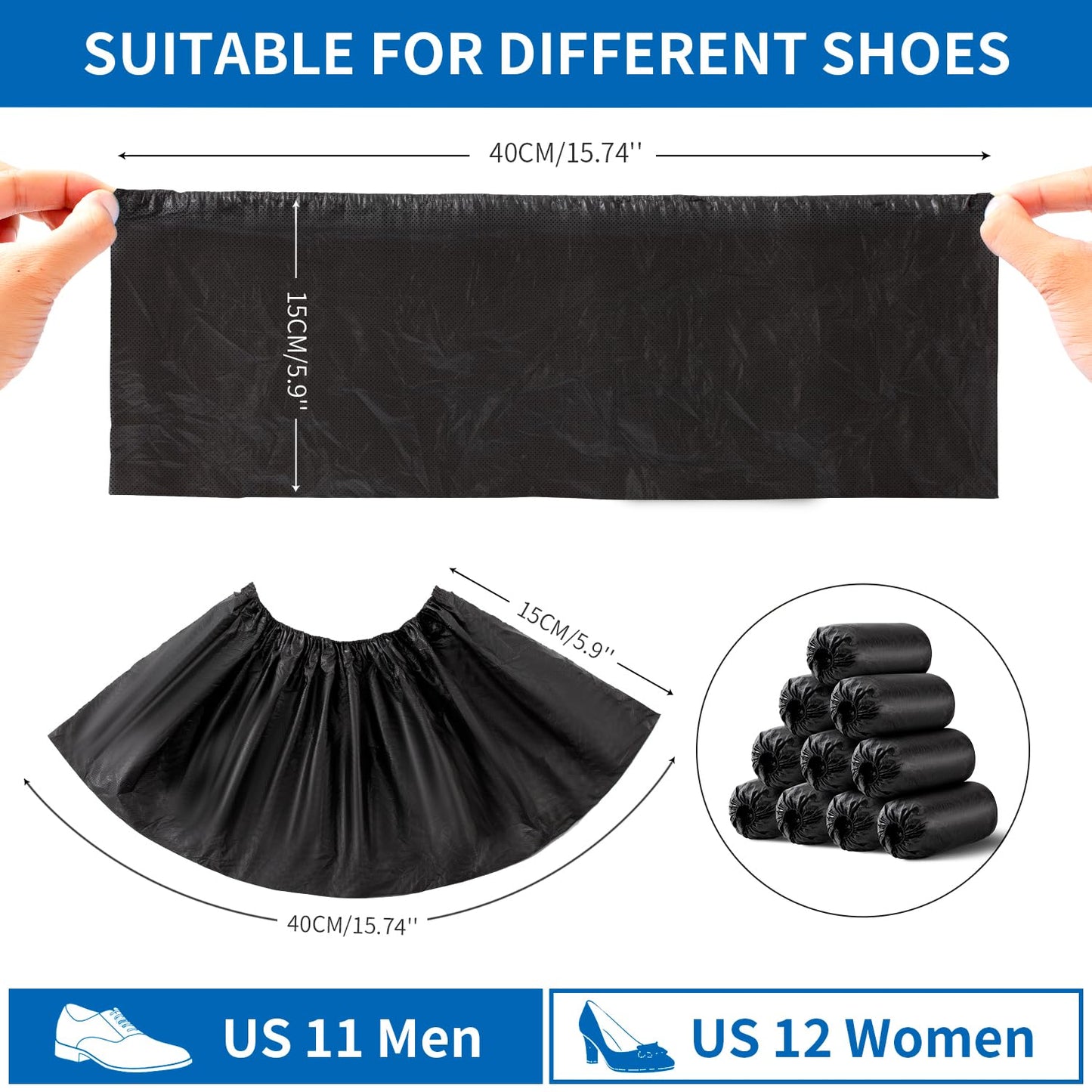 HUADYMEET Shoe Covers Disposable 1000 Pack(500 Pairs) Large Shoe Covers Shoe Boot Covers Waterproof Shoes Protectors Covers Durable Boot&Shoes Covers for Indoors,One Size Fits All, 600g/Bag,Black