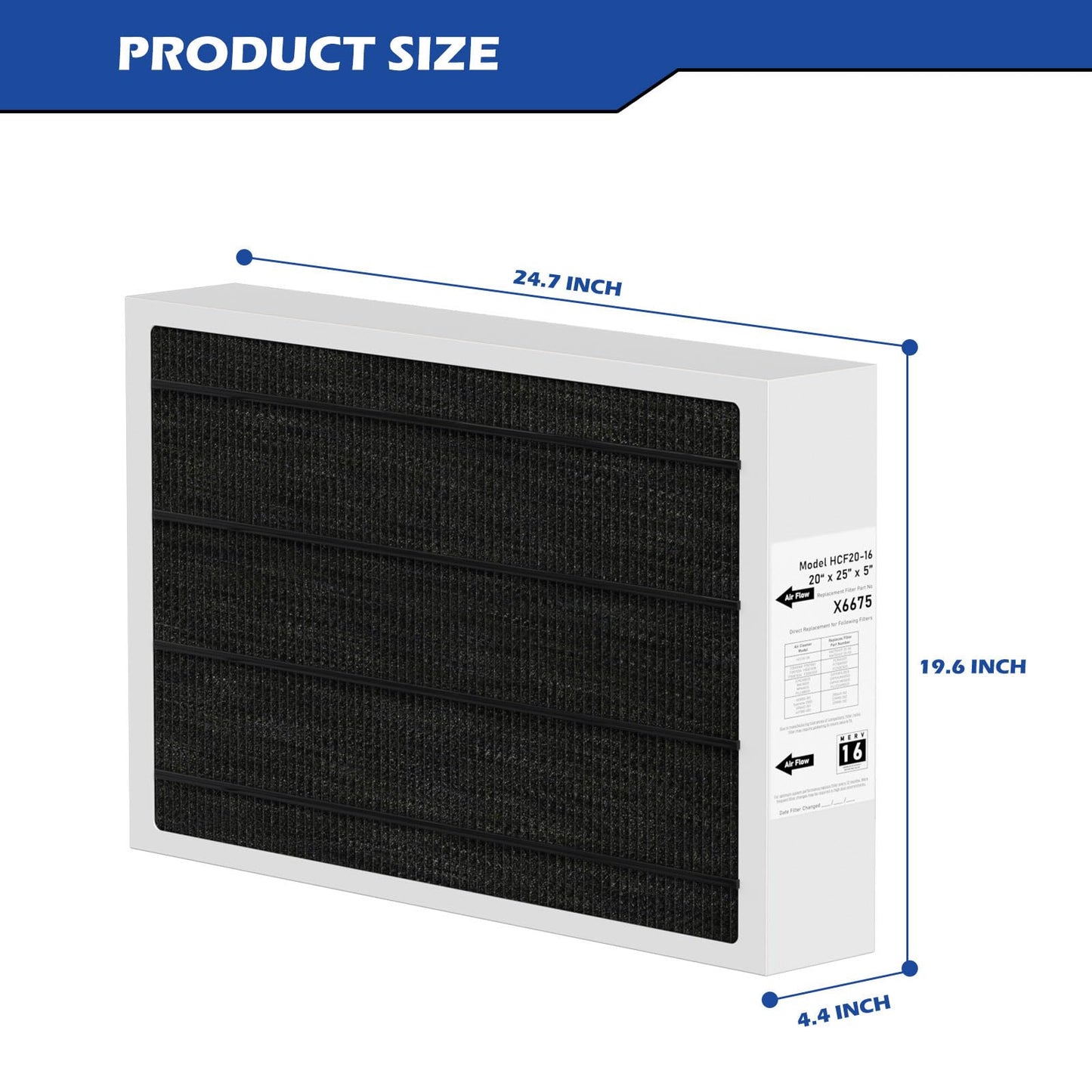 Pitymody X6675 Merv 16 Air Filter 20x25x5 Efficient Air Filter Compatible with Lennox X6675 and Lennox HCC20-28 Furnace HVAC System, Part Number HCF20-16 1 Pack