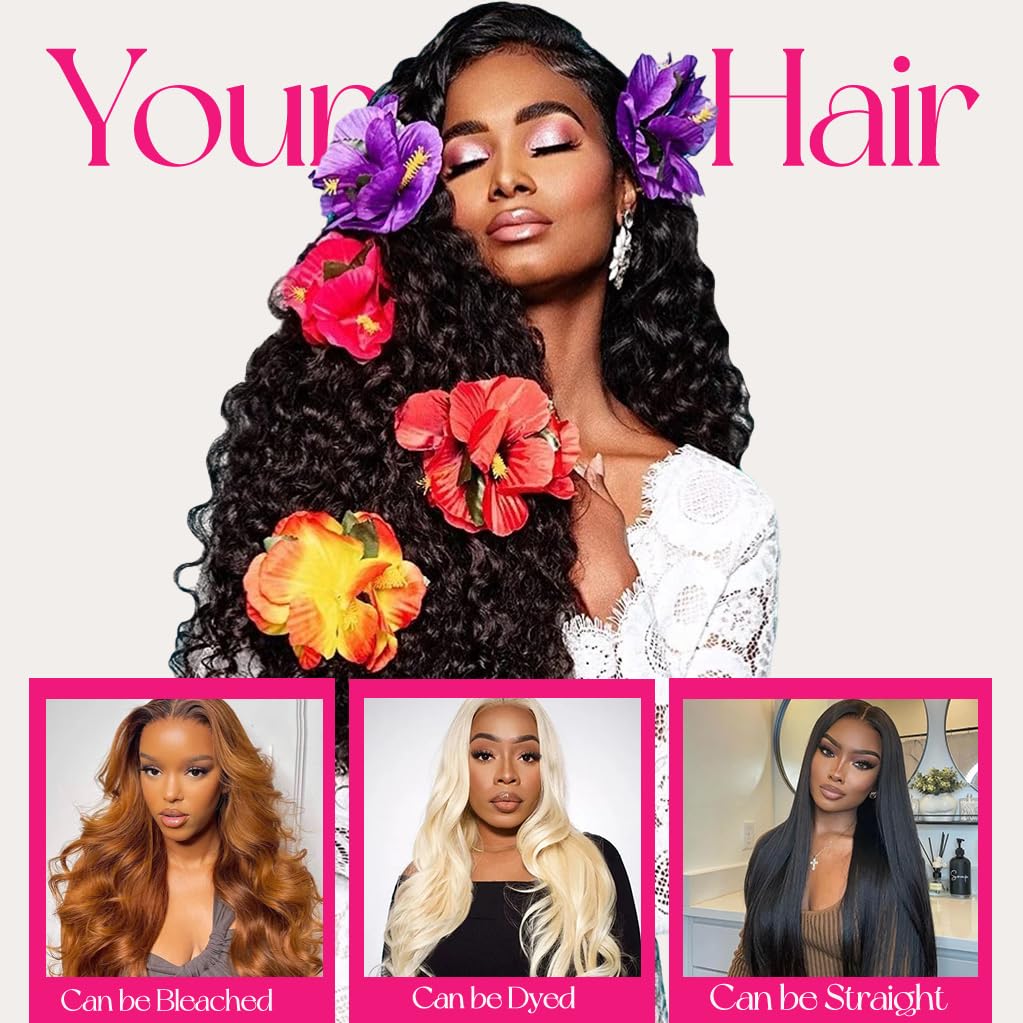 younsolo Deep Wave Bundles Human Hair 3 Bundles (20 22 24 inches) 12A Brazilian Virgin Bundles 100% Human Hair Deep Wave Bundles Deep Wavy Raw Hair Natural Black