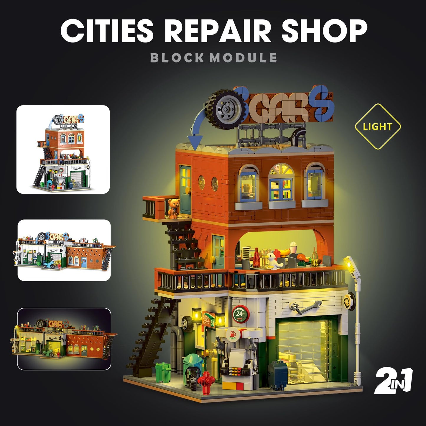 City Car Repair Shop Building Set Compatible with Lego for Adults, Architecture Building House Kit for Boys and Girls 8-14 Years 1637 pcs