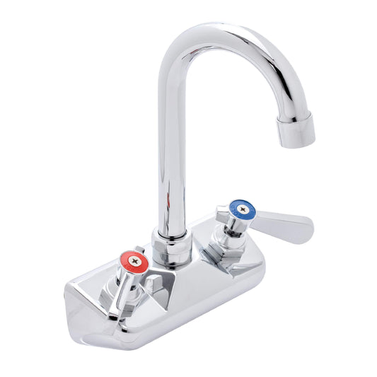 DuraSteel Commercial Hand Sink Faucet - 4 Inch Center Wall Mount Handwash Sink Faucet with 3-1/2" Gooseneck Spout - CEC Certified Saving Water - Dual Swing