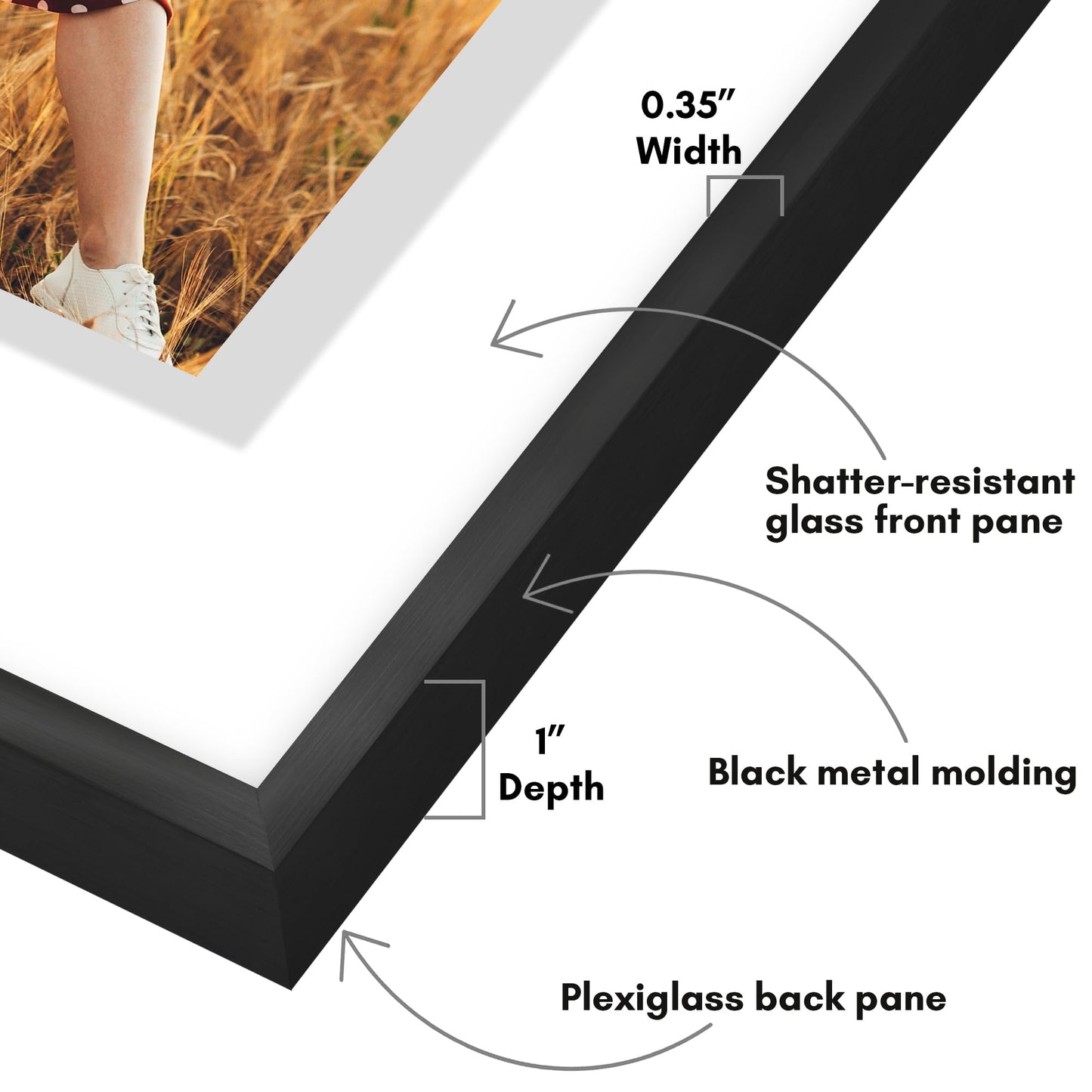 Americanflat Aluminum 16x20 Floating Picture Frame with Shatter-Resistant Glass - Use as 11x14 Picture Frame or Display 16x20 Photo - Signature Float Collection - Photo Frames for Wall Display - Black