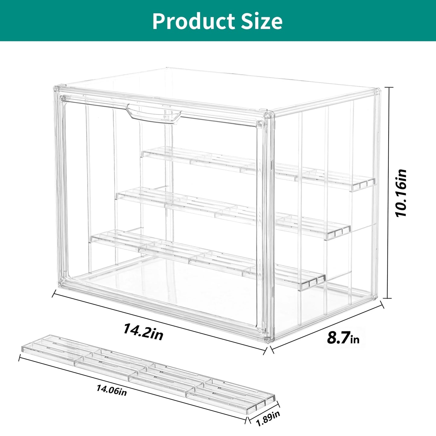 Attelite Acrylic Display Case,Upgrade 4 Tiers Clear Display Case with 3 Adjustable Divider, 2 Pack Stackable Large Storage Box with Magnetic Door for Collectibles Action Figures