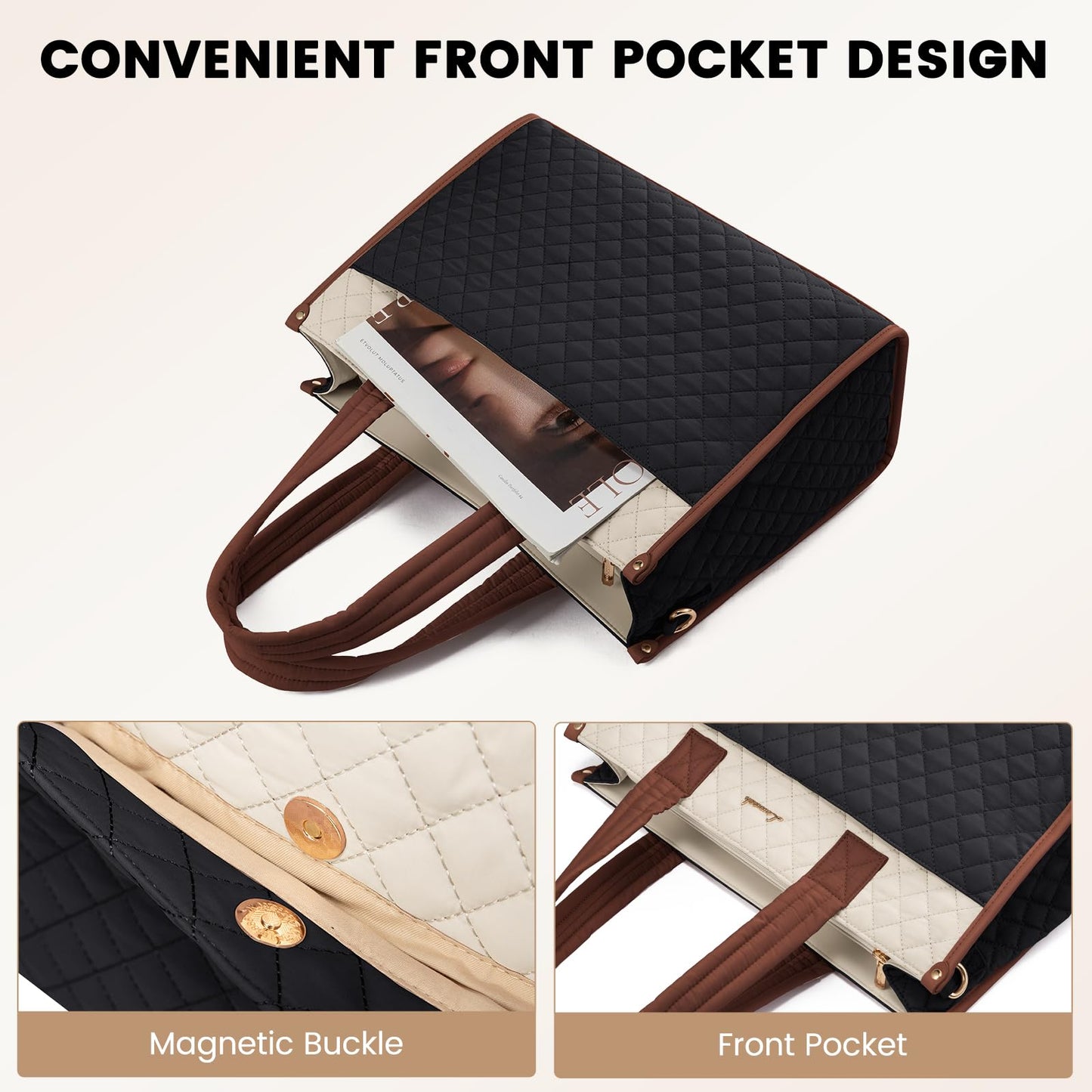 LOVEVOOK Laptop Tote Bag for Women,Canvas Work Tote Bag for Women with Clutch Purse,17.3 Inch Computer Briefcase Bag,Professional Teacher Business Office Bag,Lightweight Shoulder Travel