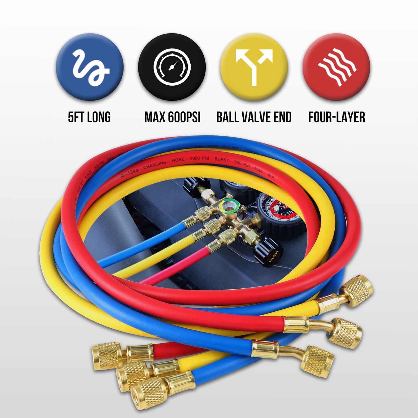 Lichamp AC Gauges, A/C Manifold Gauge Set for R134a R22 R12 R502, Professional #A302