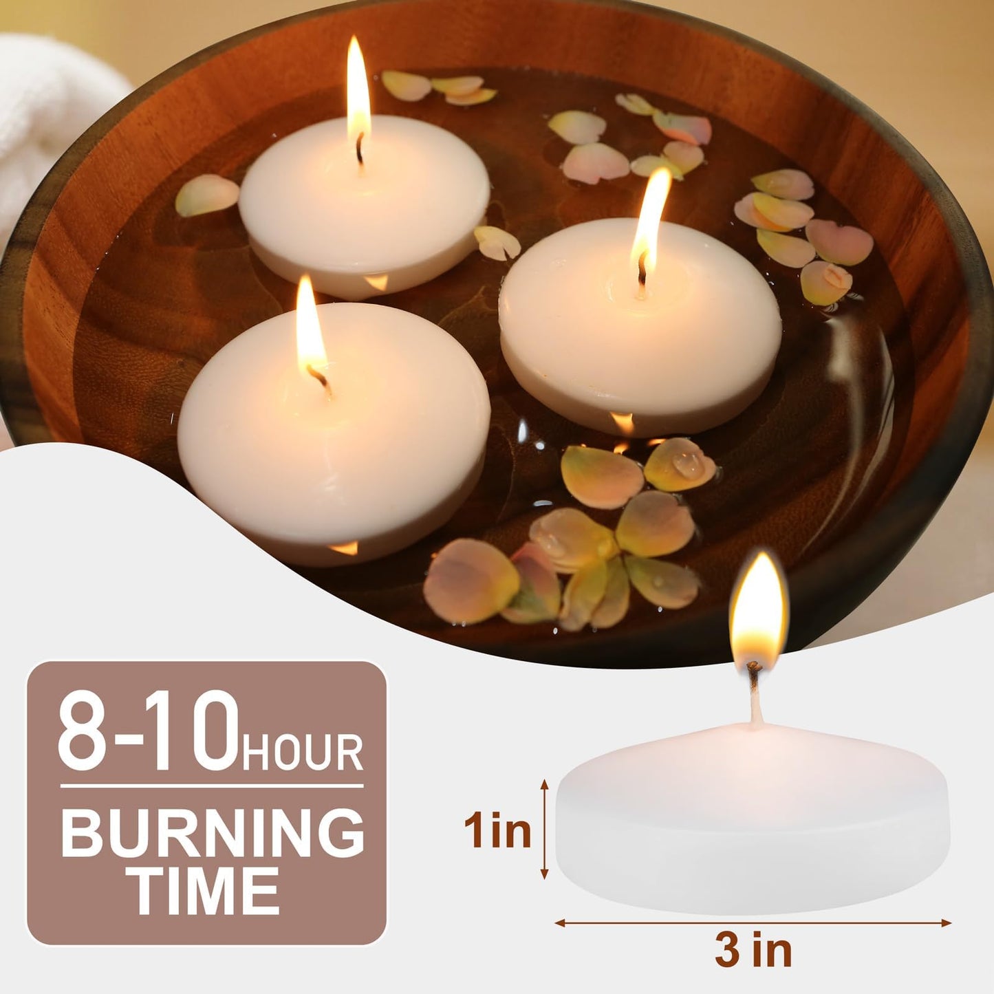 80 Pack White Floating Candles 3 inch Unscented Floating Candles for Centerpieces-10 Hours Long Burn Time-3” Floating Candle Bulk for Wedding Cylinder Vases