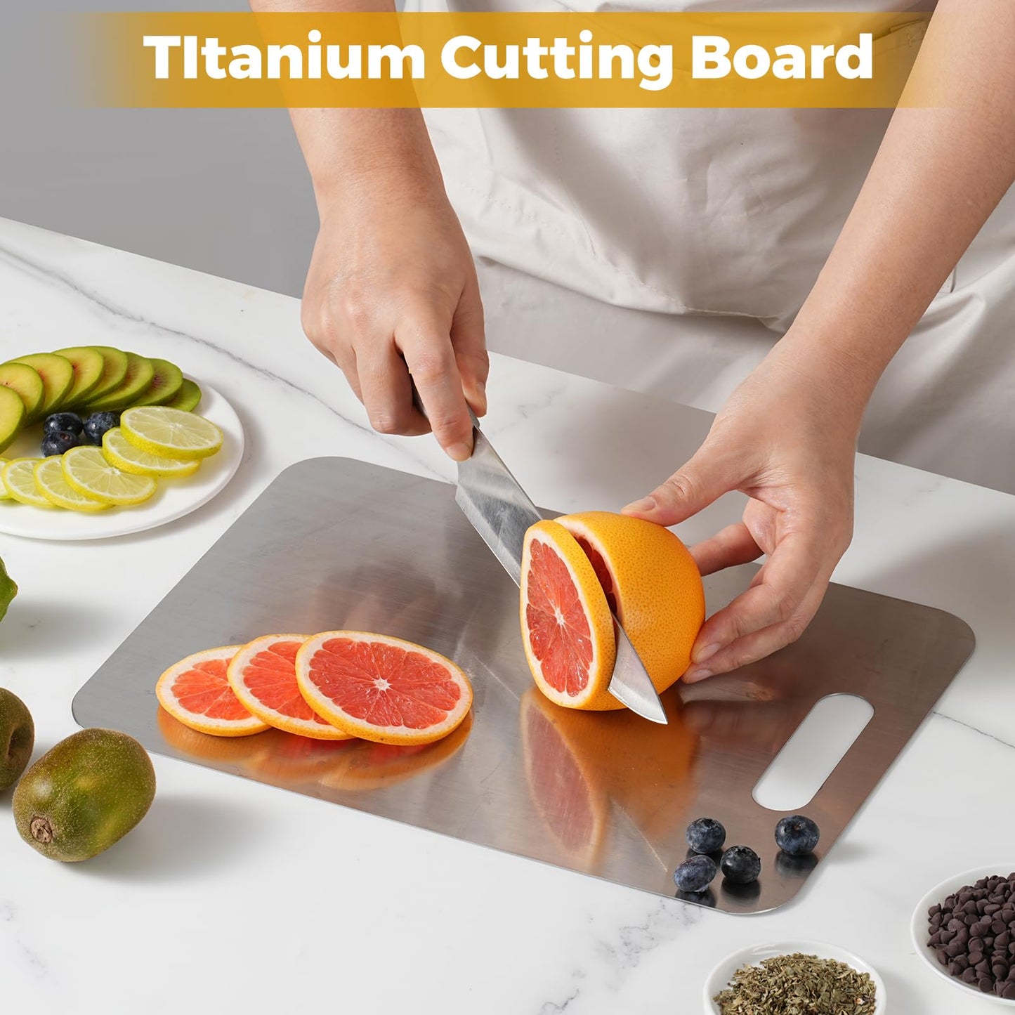 Katori Titanium Cutting Board, 100% Pure Titanium Cutting Boards for Kitchen, Double-side Available Cutting Board for Vegetables, Meat, Fruits, Easy to Store and Clean (M+L)