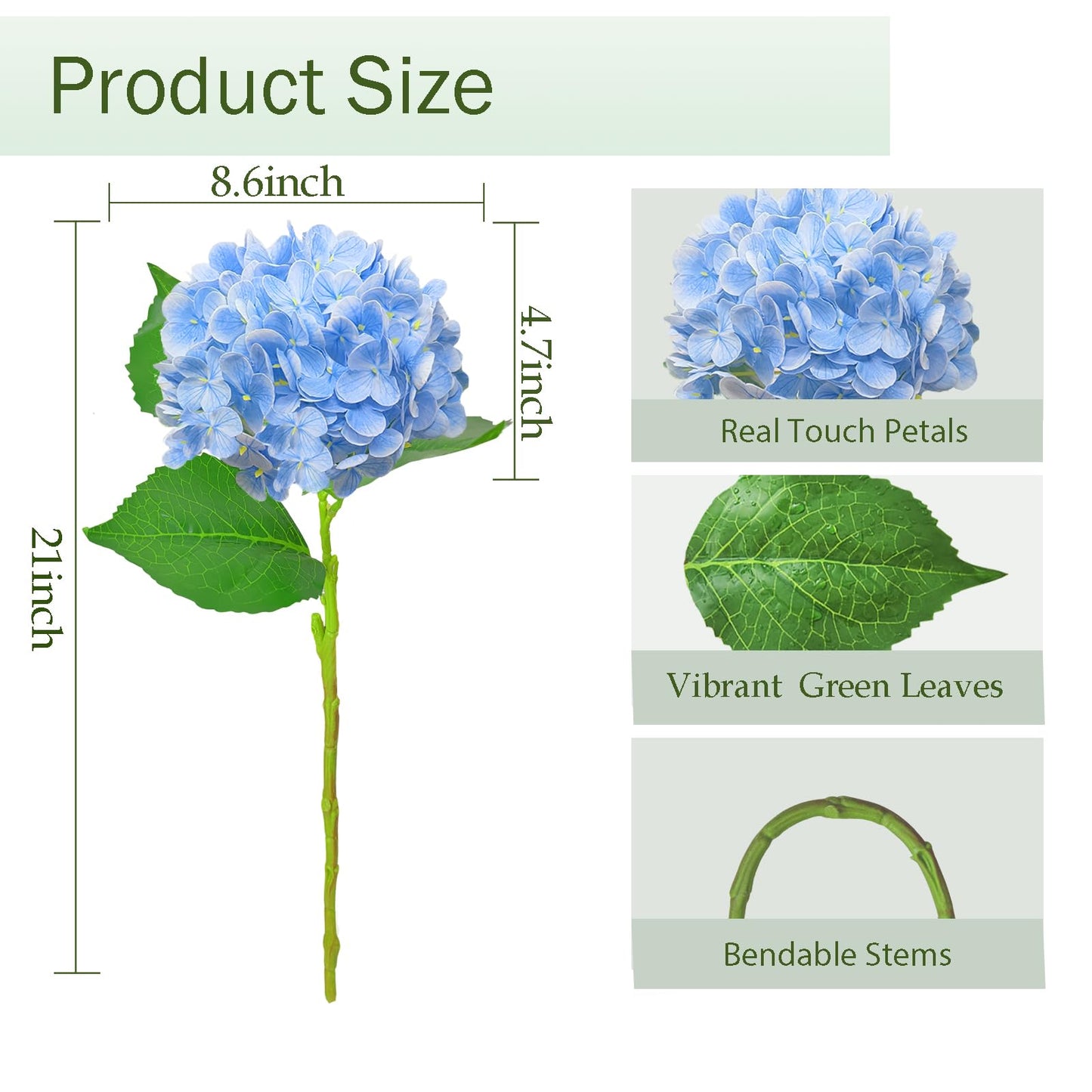 Cherica 6 Pcs Real Touch Blue Hydrangea Artificial Flowers with Stems, Fake Silk Flowers for Outdoors, Artificial Flowers for Home Decor Wedding Bouquets Centerpieces Vase