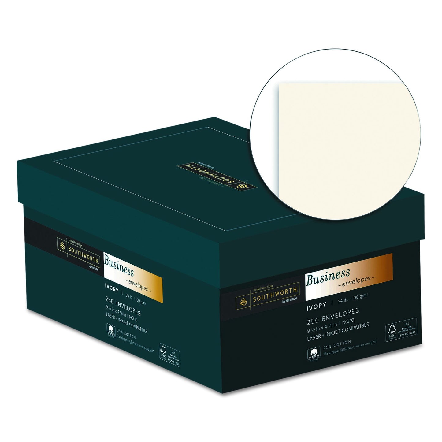 Southworth J404I10 25% Cotton #10 Business Envelope Ivory 24 lbs. Wove 250/Box FSC